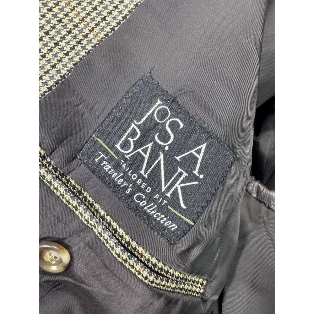 Jos A Bank 46R Brown Houndstooth Wool Sport Coat Blazer Traveler Tailored Fit